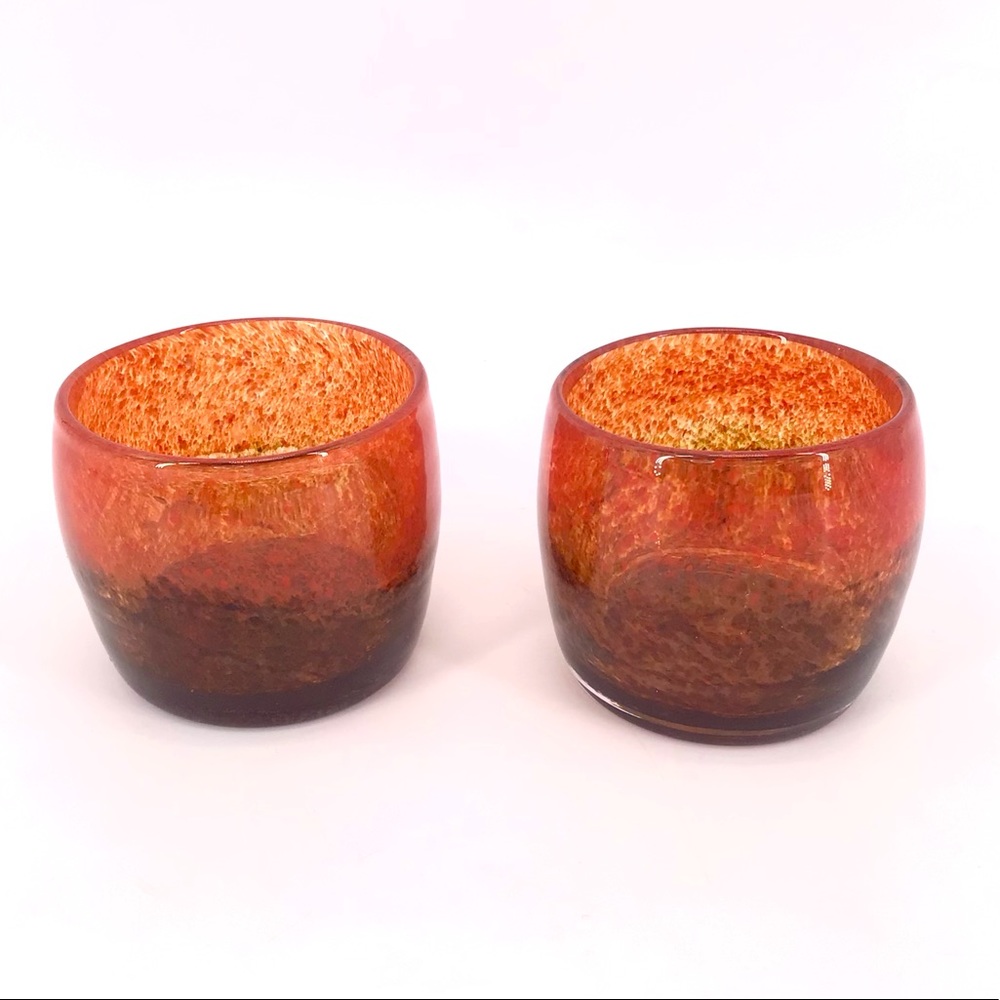 Vintage Pair Of Hand Blown Glass Votive Candle Holders